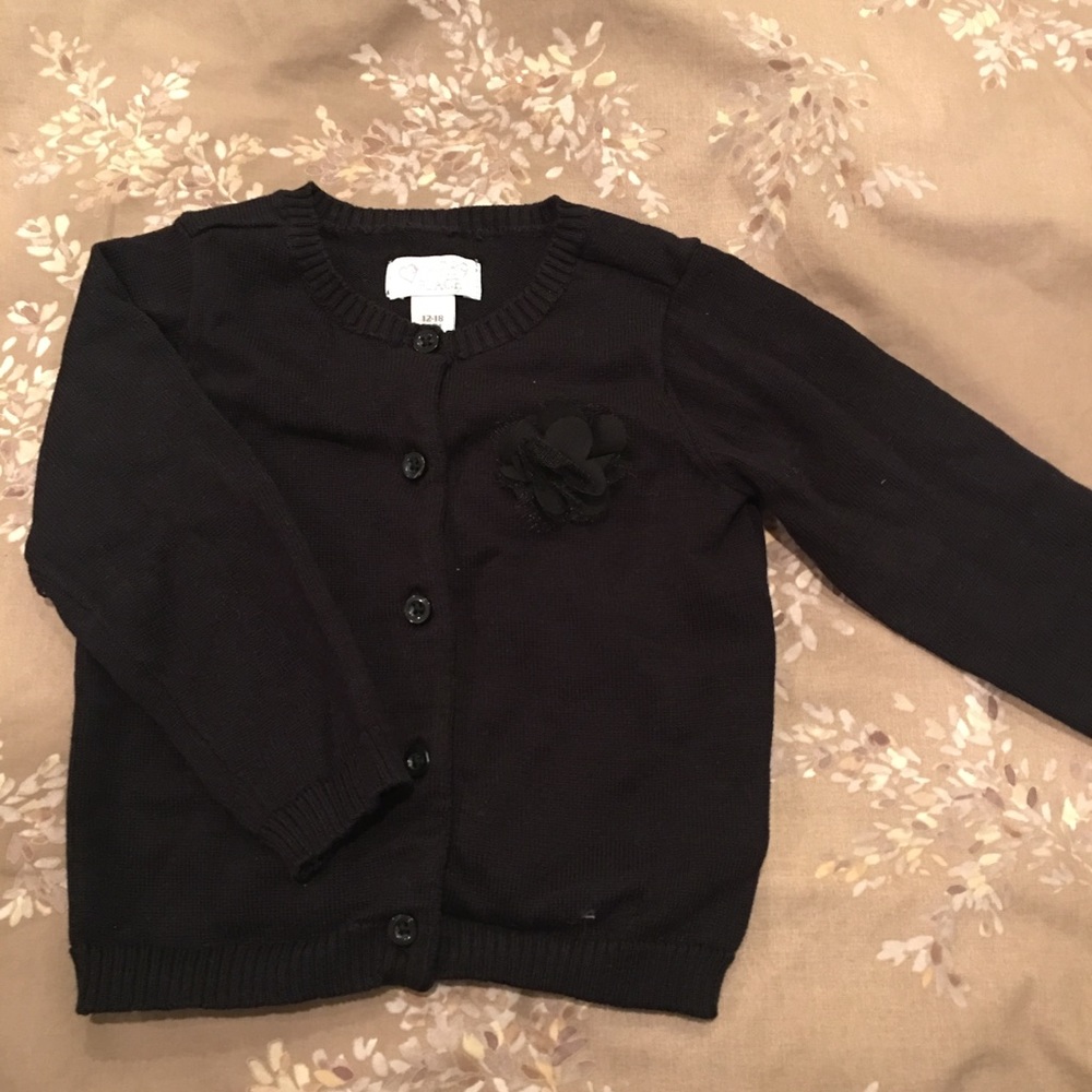 Children’s Place black cardigan flower 12-18 mo